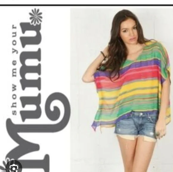 Show Me Your Mumu USA Colorful Striped Sheer Top Or Cover Up - Picture 15 of 15